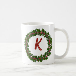 Elegant Floral Wreath Monogram Initial Christmas Kaffeetasse