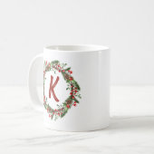 Elegant Floral Wreath Monogram Initial Christmas Kaffeetasse (Vorderseite Links)