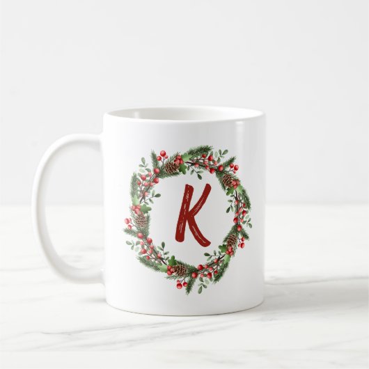 Elegant Floral Wreath Monogram Initial Christmas Kaffeetasse (Links)
