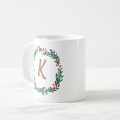 Elegant Floral Wreath Monogram Initial Christmas Kaffeetasse (Vorderseite Links)