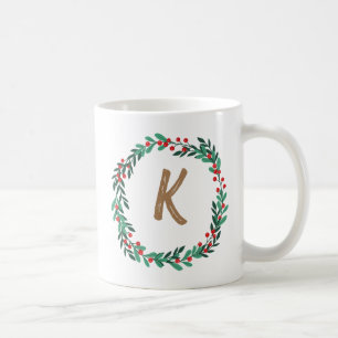 Elegant Floral Wreath Monogram Initial Christmas Kaffeetasse