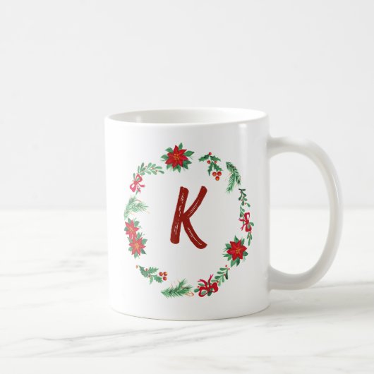 Elegant Floral Wreath Monogram Initial Christmas Kaffeetasse (Rechts)