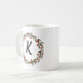 Elegant Floral Wreath Monogram Initial Christmas Kaffeetasse (Vorderseite Links)