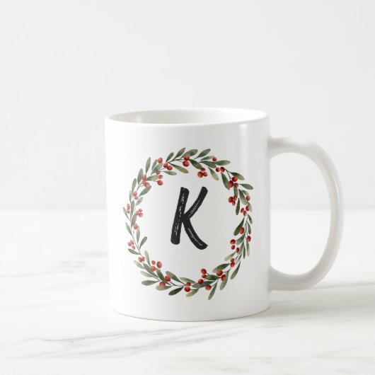 Elegant Floral Wreath Monogram Initial Christmas Kaffeetasse (Rechts)