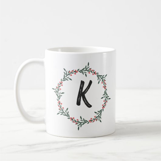 Elegant Floral Wreath Monogram Initial Christmas Kaffeetasse (Links)