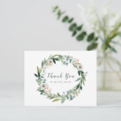 Elegant Floral Wreath Wedding Danke Postcard Postkarte (Stehend Vorderseite)