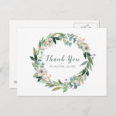 Elegant Floral Wreath Wedding Danke Postcard Postkarte (Vorne/Hinten)