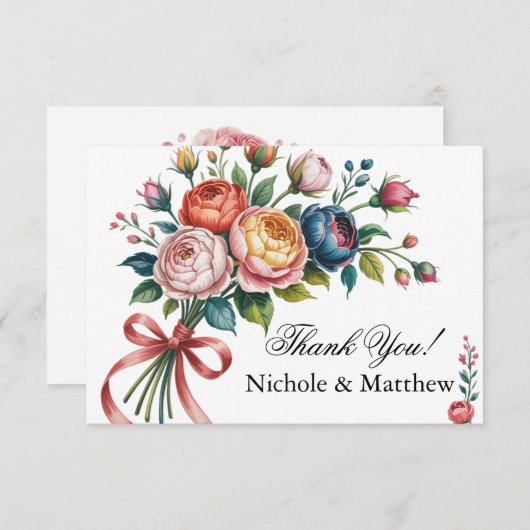 Elegant Floral Wreath Wedding Dankeskarte (Vorne/Hinten)