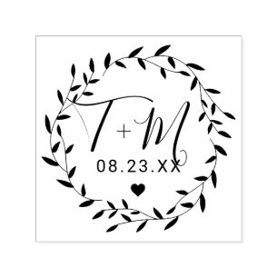 Elegant Floral Wreath Wedding Permastempel