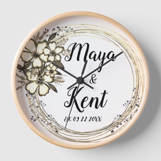 Elegant Floral Wreath Wedding Uhr (Vorderseite)