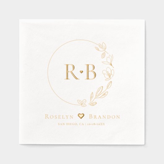 Elegant Floral Wreath wedel Monogram Custom Servietten Mit Folie (Vorderseite)