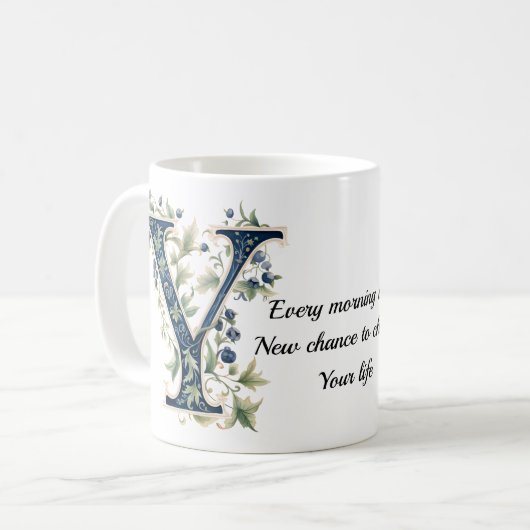 Elegant Floral Y Monogram Coffee Mug Kaffeetasse (Vorderseite Links)