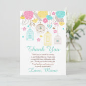 Elegant Floral Yellow and Pink Bridal Shower Dankeskarte (Stehend Vorderseite)