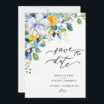Elegant floral yellow blue wedding photo save the date<br><div class="desc">Announce your upcoming celebration with this elegant floral yellow and blue watercolor photo save the date card. The design beautifully combines your favorite engagement photo with delicate watercolor flowers, graceful blue floral accents, and cheerful yellow blossoms inspired by the beauty of a blooming botanical garden. Dusty blue and gold tones...</div>