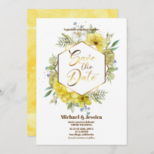 Elegant Floral Yellow Watercolor Roses Wedding Einladung