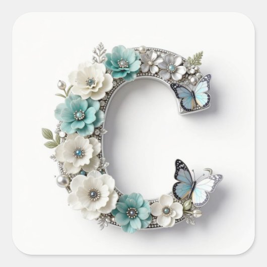 Elegant Floral Your Monogram C Paper Stickers (Vorderseite)