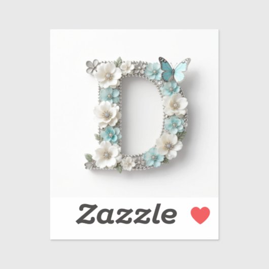 Elegant Floral Your Monogram D Vinyl Stickers Aufkleber (Blatt)