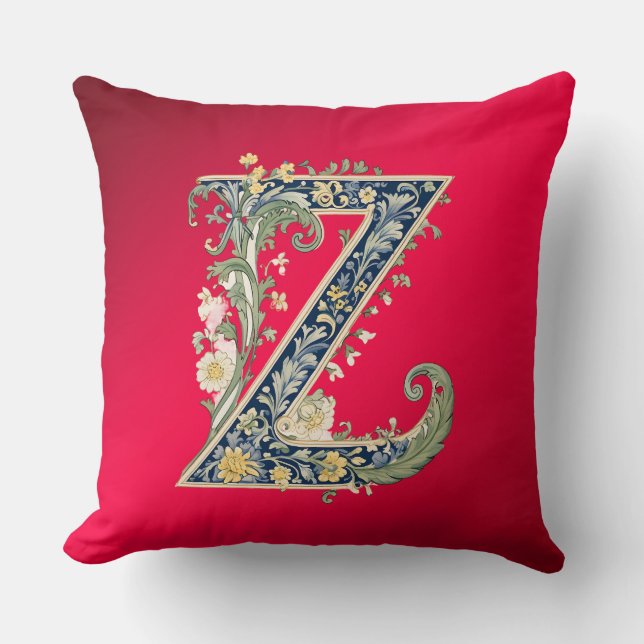 Elegant Floral Z Monogram Throw Pillow Kissen (Vorderseite)