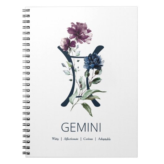 Elegant Floral Zodiac Star Sign Gemini Notizblock (Vorderseite)