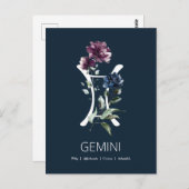 Elegant Floral Zodiac Star Sign Gemini Postkarte (Vorne/Hinten)