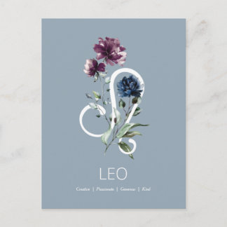 Elegant Floral Zodiac Star Sign Leo Postkarte