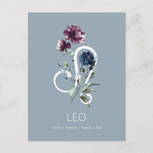 Elegant Floral Zodiac Star Sign Leo Postkarte (Vorderseite)