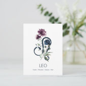 Elegant Floral Zodiac Star Sign Leo Postkarte (Stehend Vorderseite)