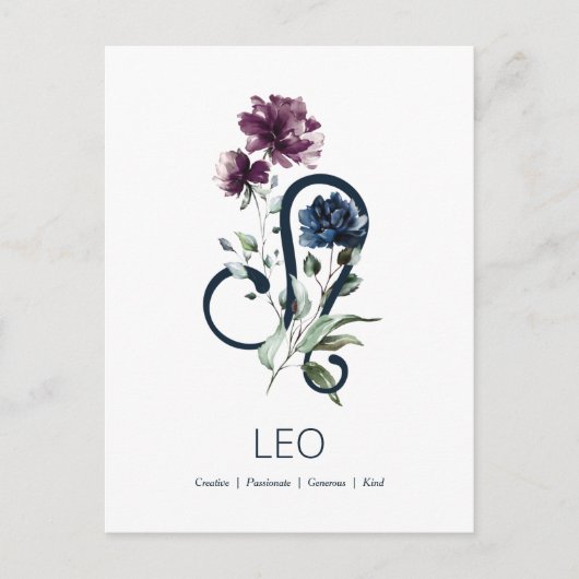Elegant Floral Zodiac Star Sign Leo Postkarte (Vorderseite)