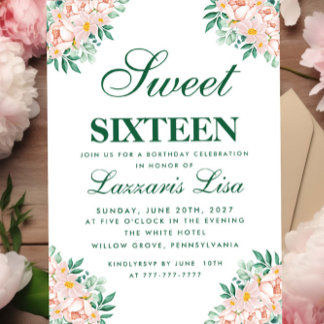 Elegant florale Blätter 16 . Geburtstag 16 Geburts Einladung