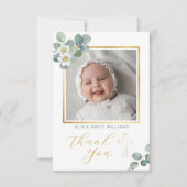 Elegant florale Gold Cross Taufe Danke Karte (Vorderseite)