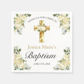 Elegant florale Gold Cross Taufe Vielen Dank Serviette (Vorderseite)
