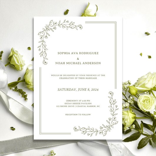Elegant florale Rich Sage Green Wedding Einladung