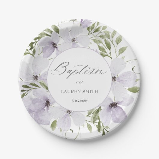 Elegant florale Taufe Christening Script Pappteller (Vorderseite)