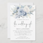 Elegant Florals QR Code Dusty Blue Wedding Einladung (Vorderseite)