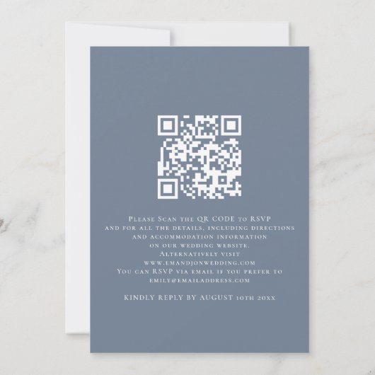 Elegant Florals QR Code Dusty Blue Wedding Einladung (Rückseite)