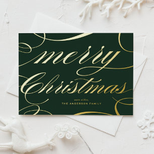 Elegant Flourish Schrift Grünes Frohe Weihnachten Folien Feiertagspostkarte