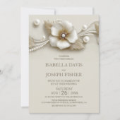 Elegant Flower and Pearls Wedding Einladung (Vorderseite)