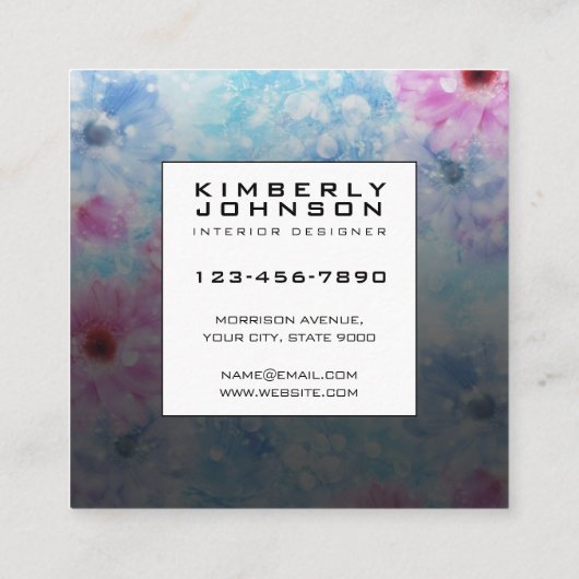 Elegant Flower Design Minimalist Editable Square B Quadratische Visitenkarte (Rückseite)