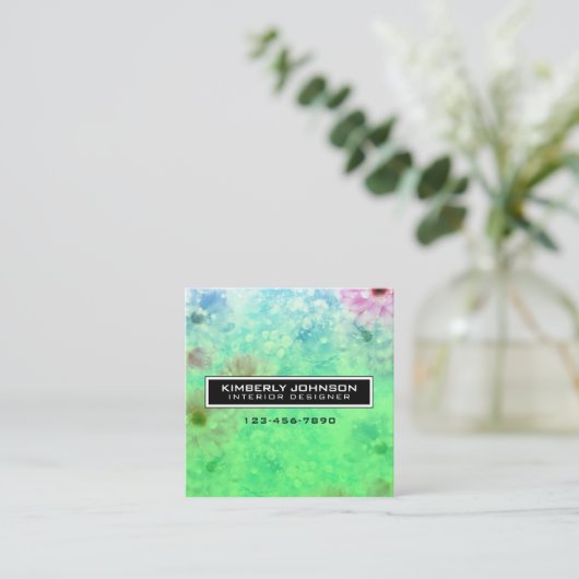 Elegant Flower Design Minimalist Editable Square B Quadratische Visitenkarte (Stehend Vorderseite)