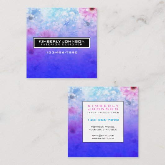 Elegant Flower Design Minimalist Editable Square B Quadratische Visitenkarte (Vorne/Hinten)