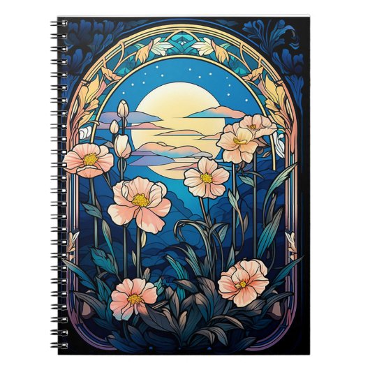 Elegant Flowers in Moonlight Art Nouveau Notizblock (Vorderseite)
