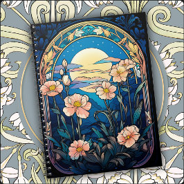 Elegant Flowers in Moonlight Art Nouveau Notizblock