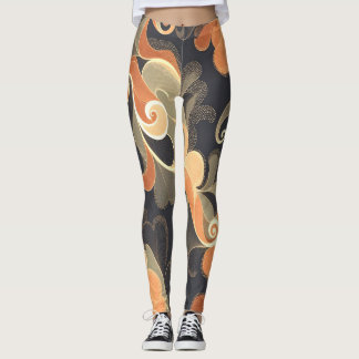Elegant Flowing Florals in Warm Gold & Peach Leggings