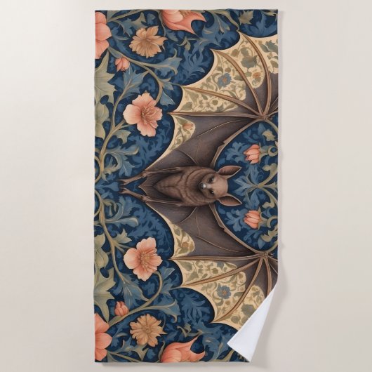 Elegant Flying Bat William Morris Inspiriert Strandtuch (Vorderseite)