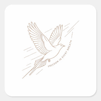 Elegant Flying Bird Freedom In Every Breath Line Quadratischer Aufkleber