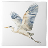 Elegant Flying Blue Heron White Fliese (Vorderseite)