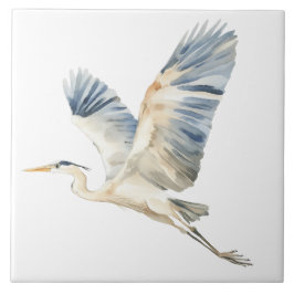 Elegant Flying Blue Heron White Fliese