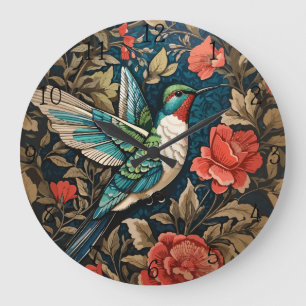 Elegant Flying Hummingbird William Morris Inspirie Große Wanduhr