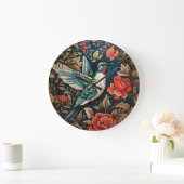 Elegant Flying Hummingbird William Morris Inspirie Große Wanduhr (Zuhause)