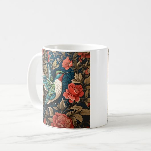Elegant Flying Hummingbird William Morris Inspirie Kaffeetasse (Vorderseite Links)